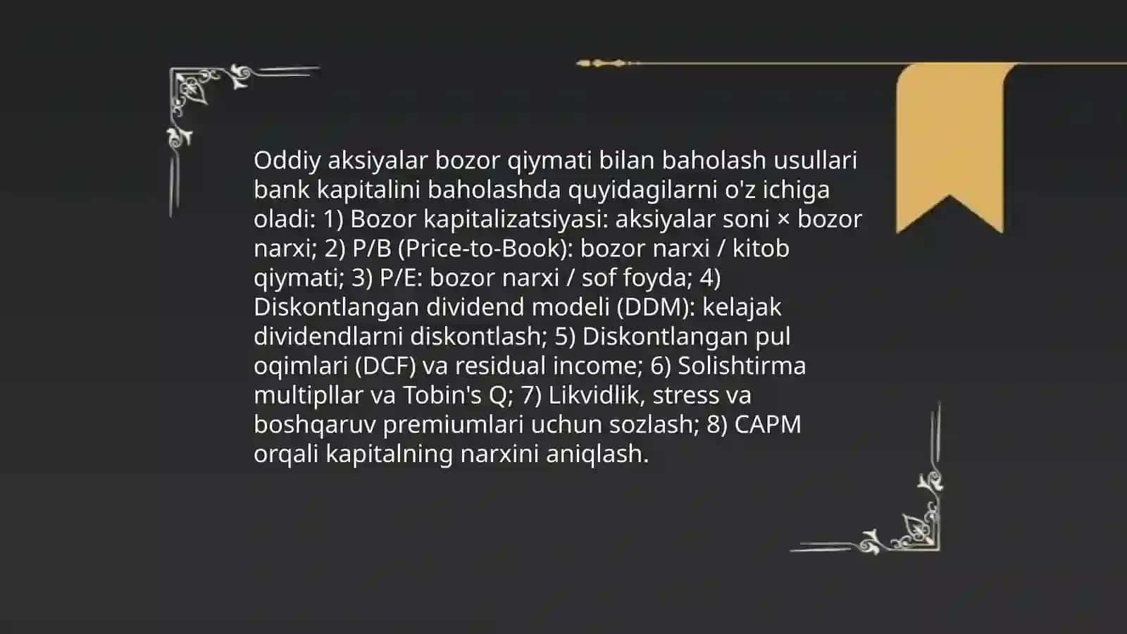 Bank kapitalini baholash usullari 4