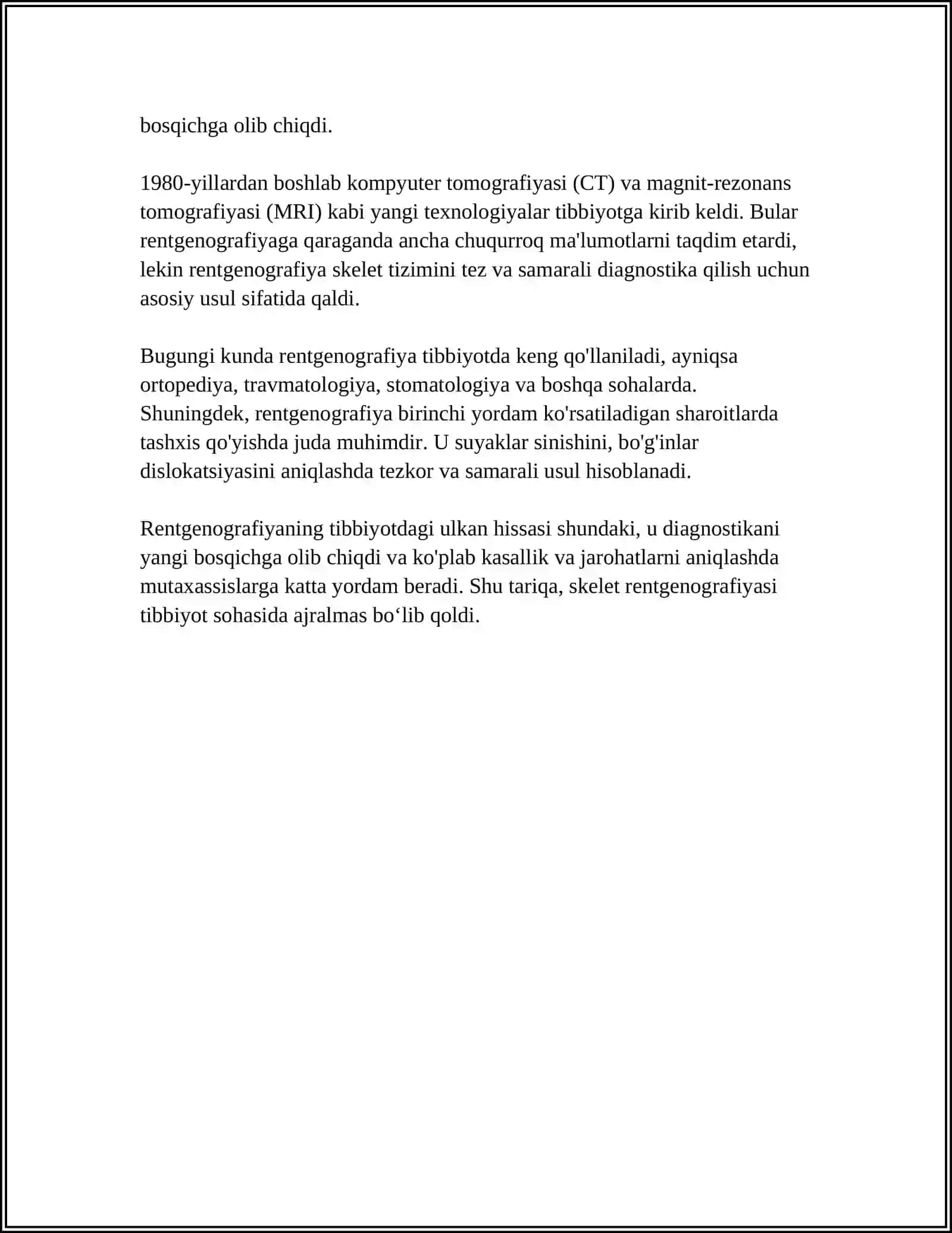 MUSTAQIL ISH Mavzu: SKELET RENTGENOGRAFIYA 4