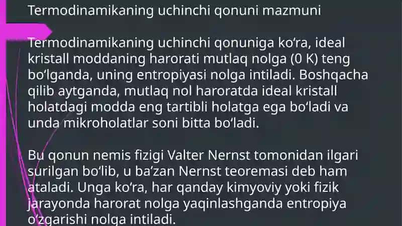 Termodinamikaning uchinchi qonuni 4