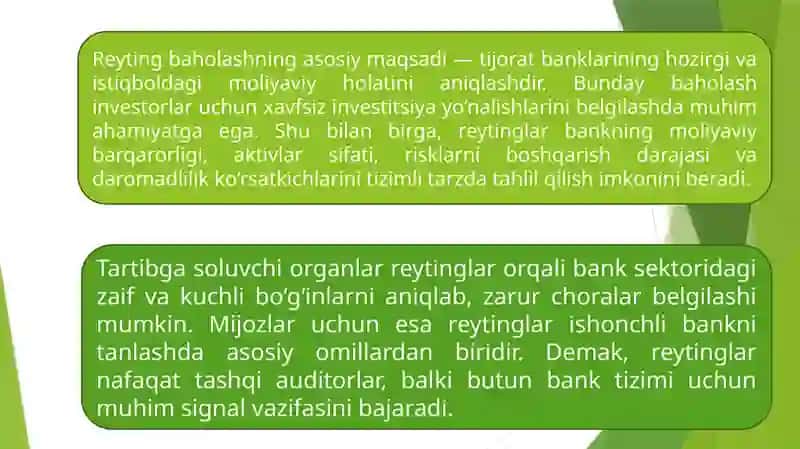 Tijorat banklari faoliyatini reyting baholash 4