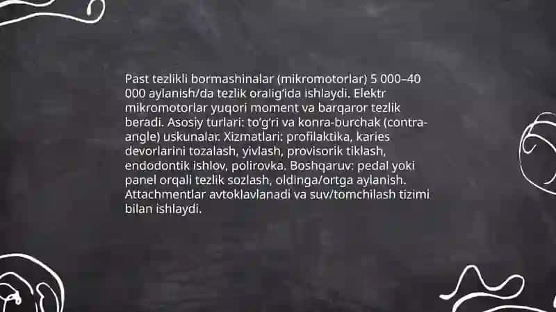 Stomatologik bormashinalar (apparatlar) turlari. Zamonaviy stomatologik jihozlar 4