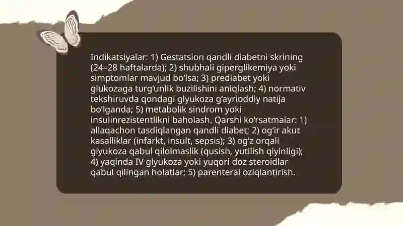 Glyukozaga turg'unlik testni o'tkazish 4