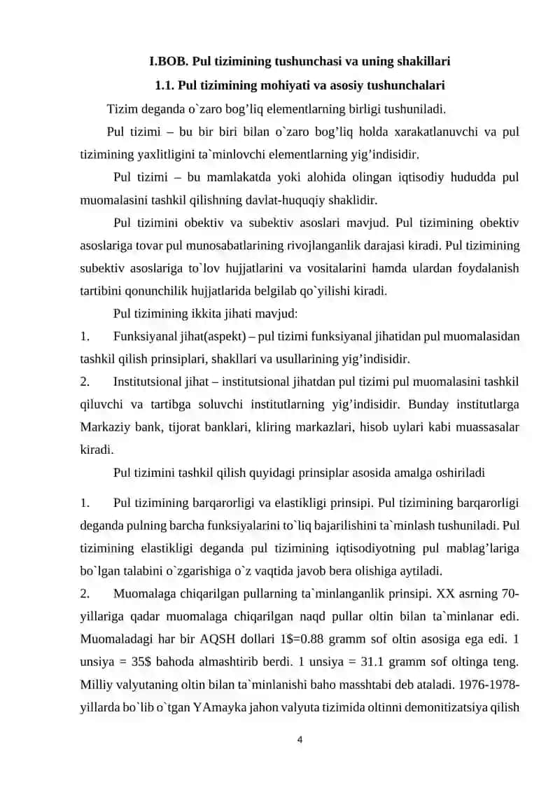Pul tizimlari tushunchasi va uning shakillari 4