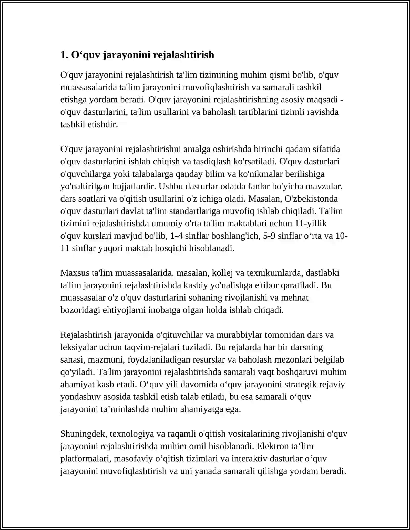 MODUL BO‘YICHA O‘ZLASHTIRISH SIFATINI BAHOLASH VA O‘QUV JARAYONINI REJALASHTIRISH 4