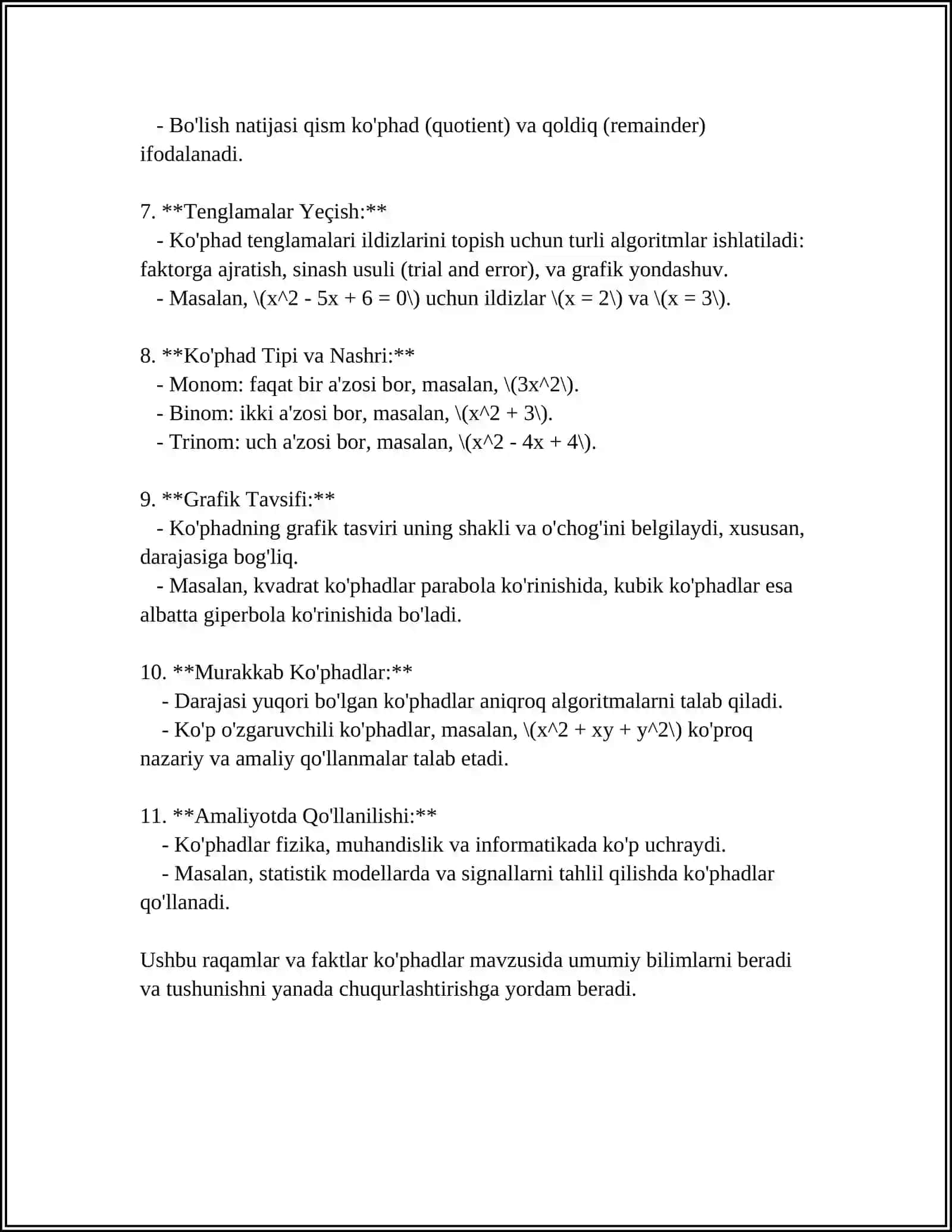 ALGEBRAIK METODIGA DOIR SAVOL VA MASALALAR 4