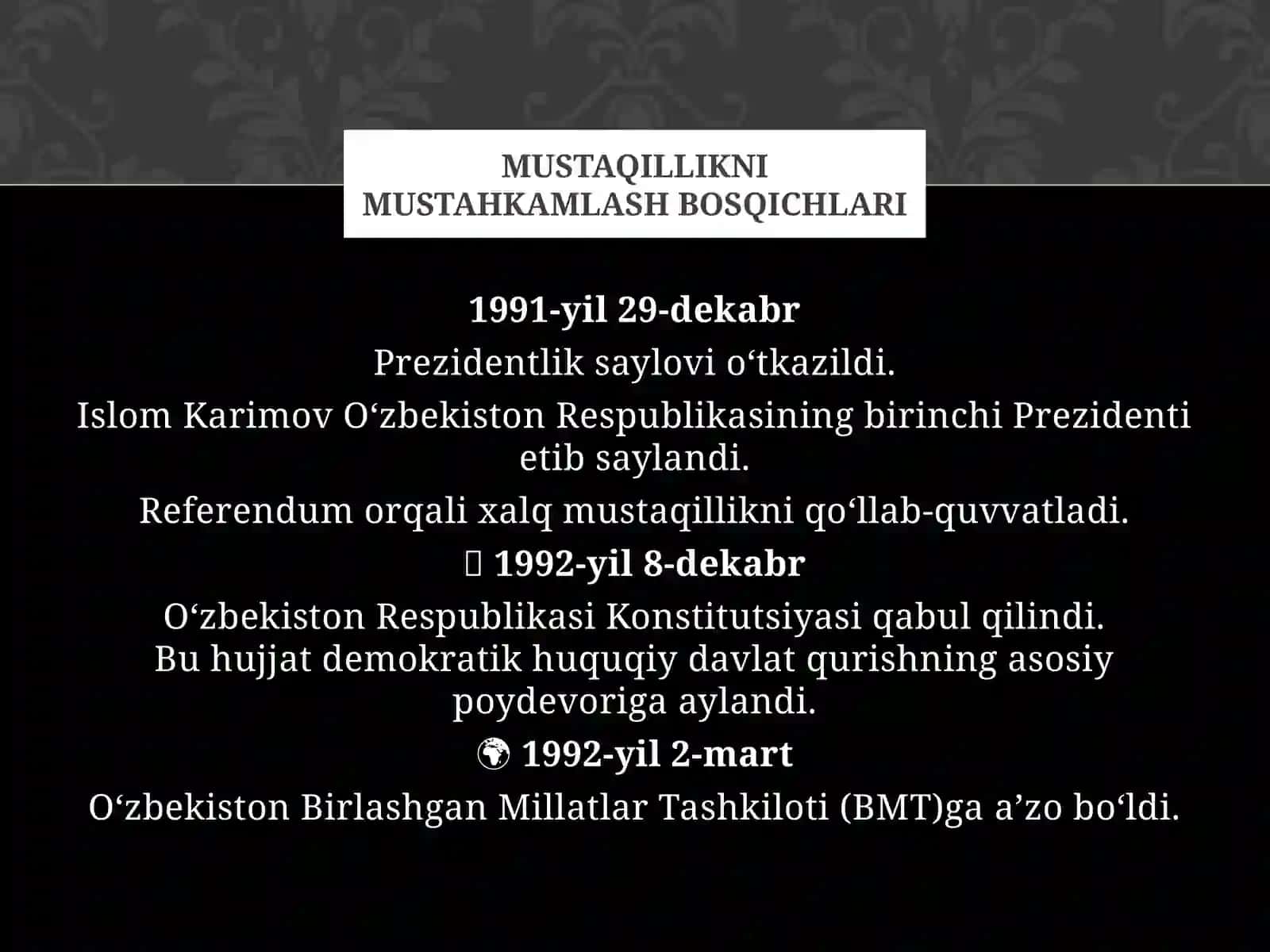Mustaqil Oʻzbekiston Respublikasining tashkil topishi va uning tarixiy ahamiyati 4