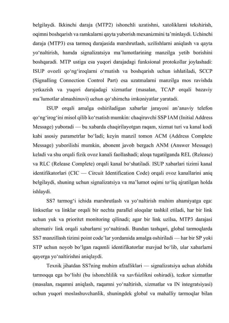 UKS-7 (SS7) signalizatsiya tizimi va ISUP quyi tizimi 4