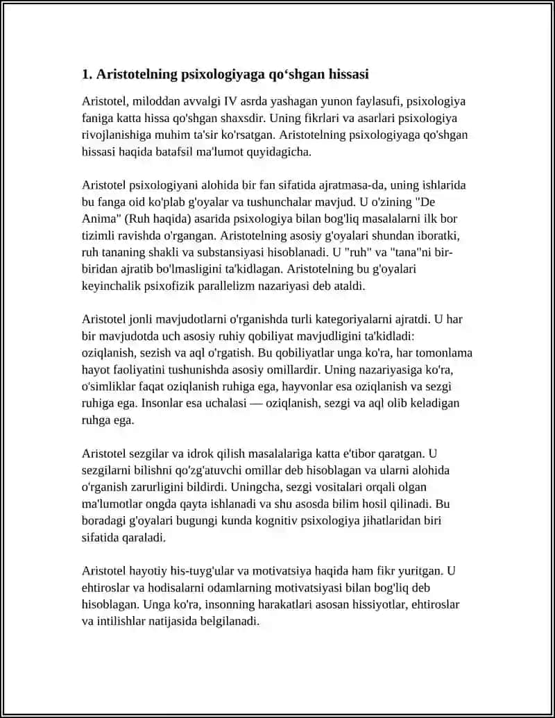 VI-V ASRLARDA PSIXOLOGIYA RIVOJLANISHIGA HISSA QOʻSHGAN OLIMLAR.ARISTOTELNING PSIXOLOGIYA FANIGA DOIR QARASHLARI 4