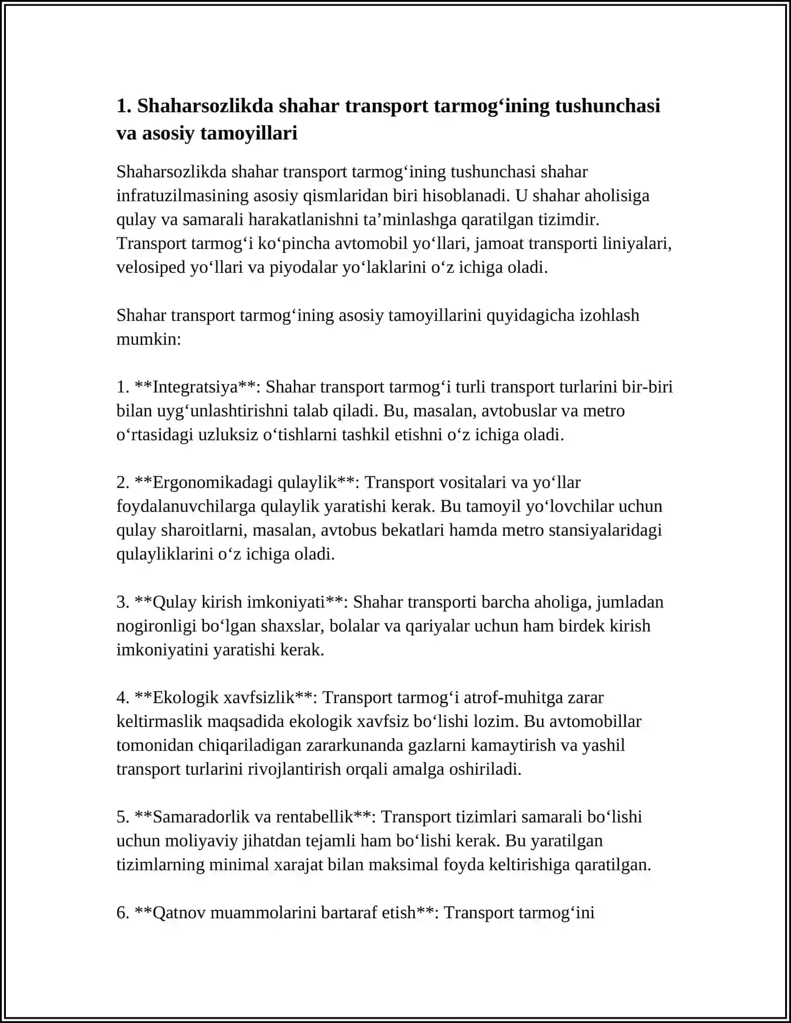 SHAHARSOZLIKDA SHAHAR TRANSPORT TARMOGʻI TUSHINCHASI 4