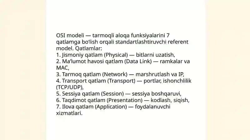 Kompyuter tarmoqlari va tarmoq texnologiyalari 4