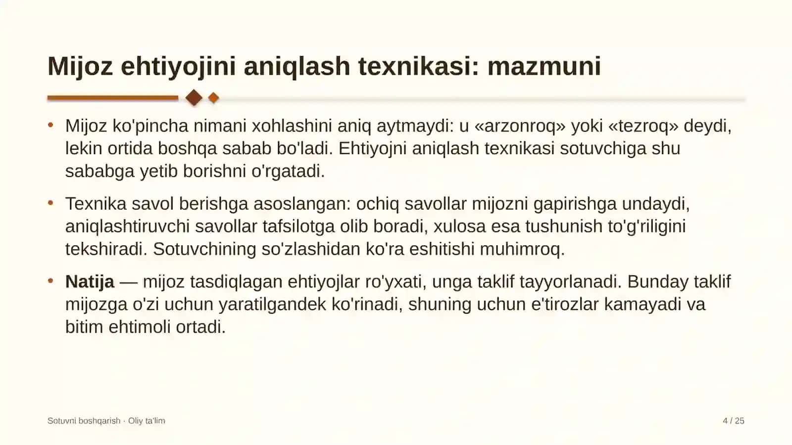 Mijoz ehtiyojini aniqlash texnikasi: mohiyati 4