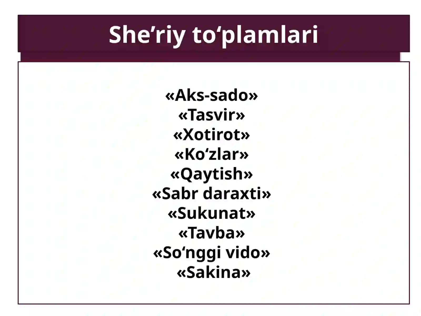 11-sinf Adabiyot dars ishlanma. Rauf Parfi hayoti va ijodi 4
