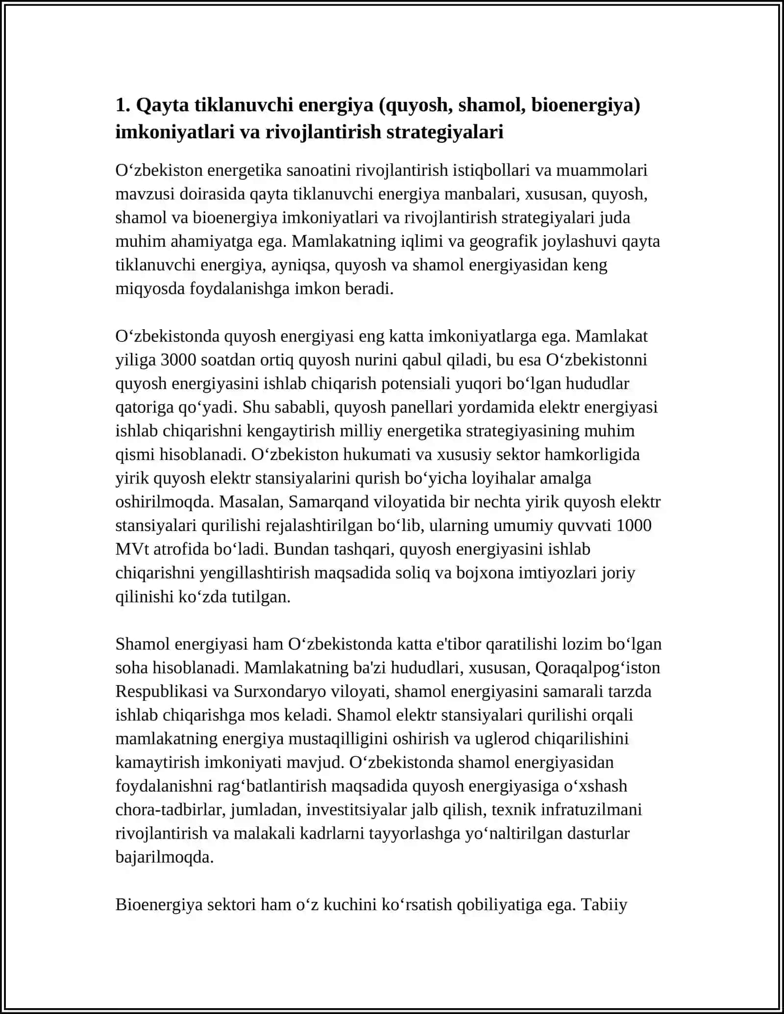 O‘ZBEKISTONDA ENERGETIKA SANOATINI RIVOJLANTIRISH ISTIQBOLLARI VA MUAMMOLARI 4