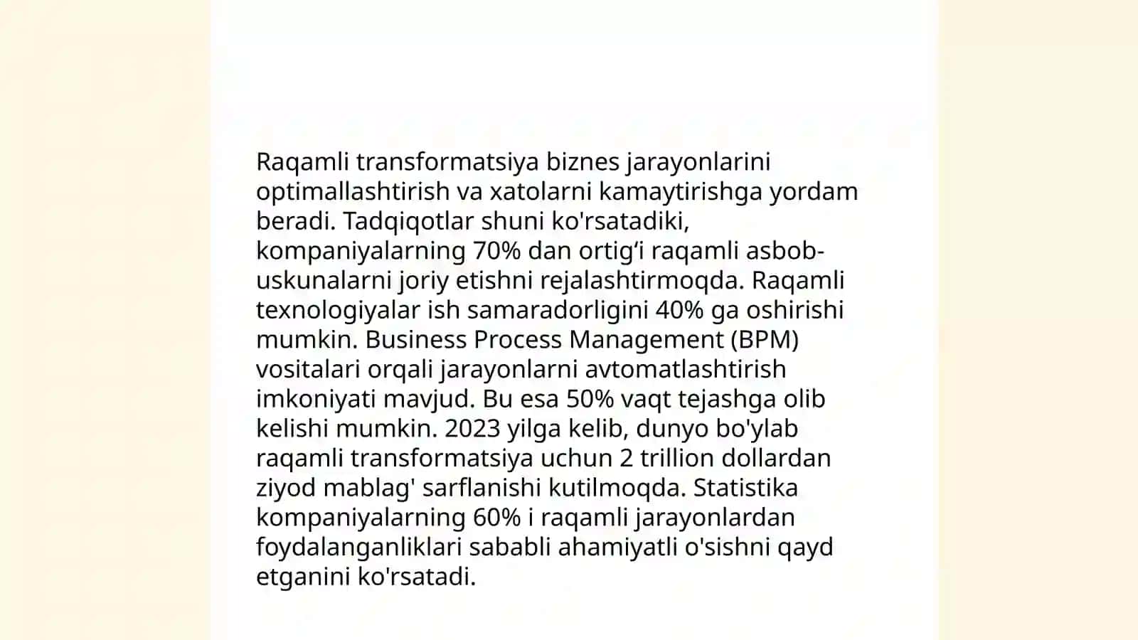 Biznes jarayonlarini optimallashtirish 4