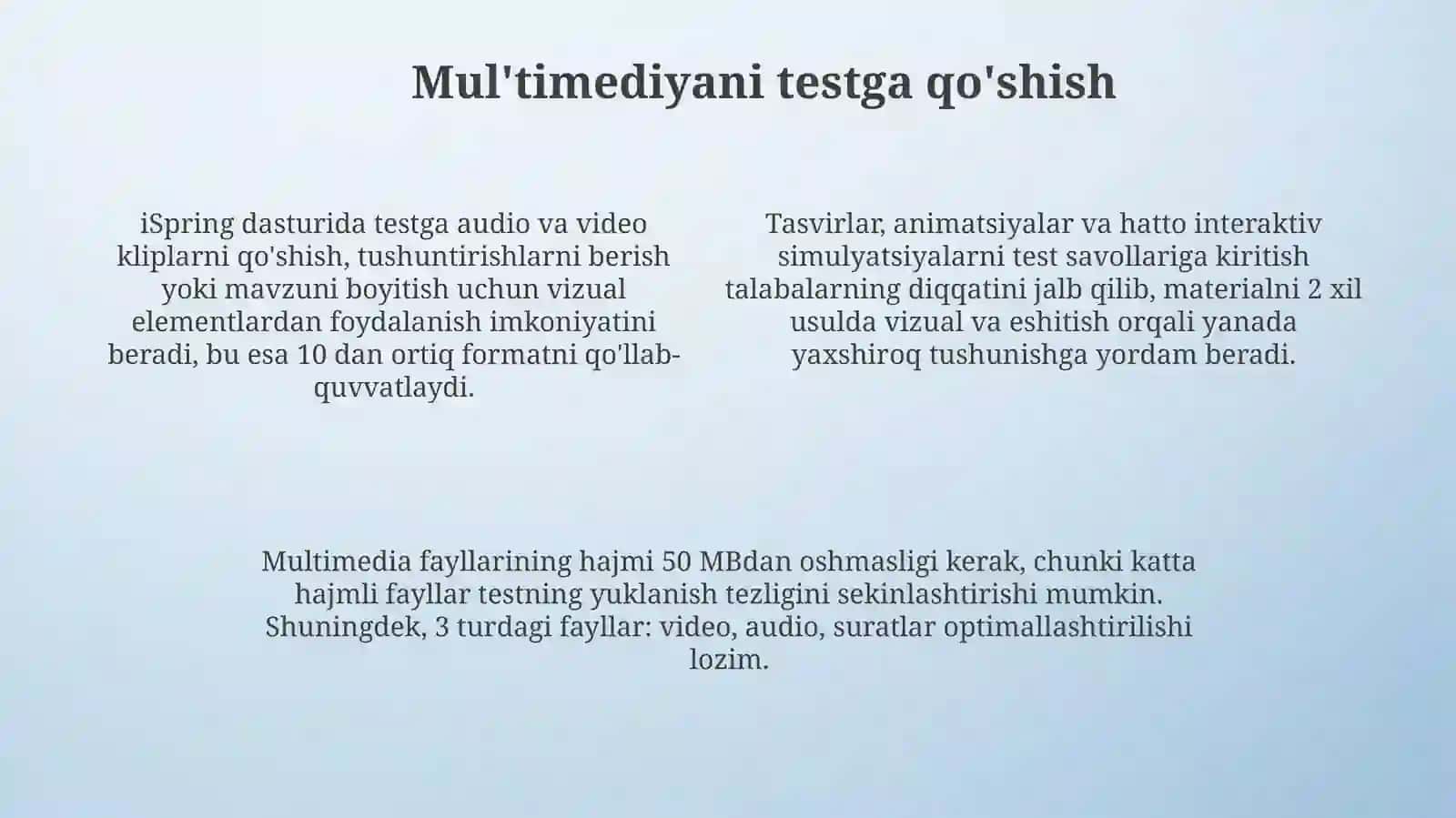 Ispring dasturida test yaratish 4