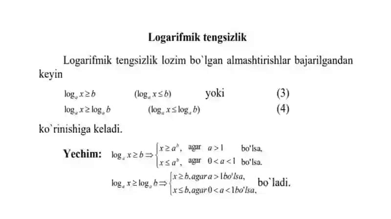 Ko'rsatkichli va logarifmik tengsizliklar 4