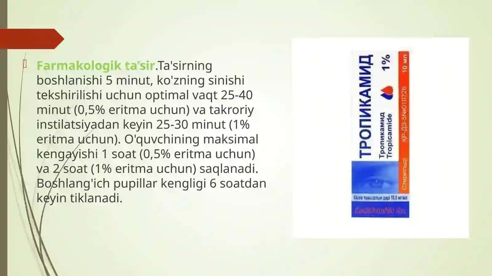 TROPIKAMID DORI VOSITASINING FARMAKOLOGIYASI 4