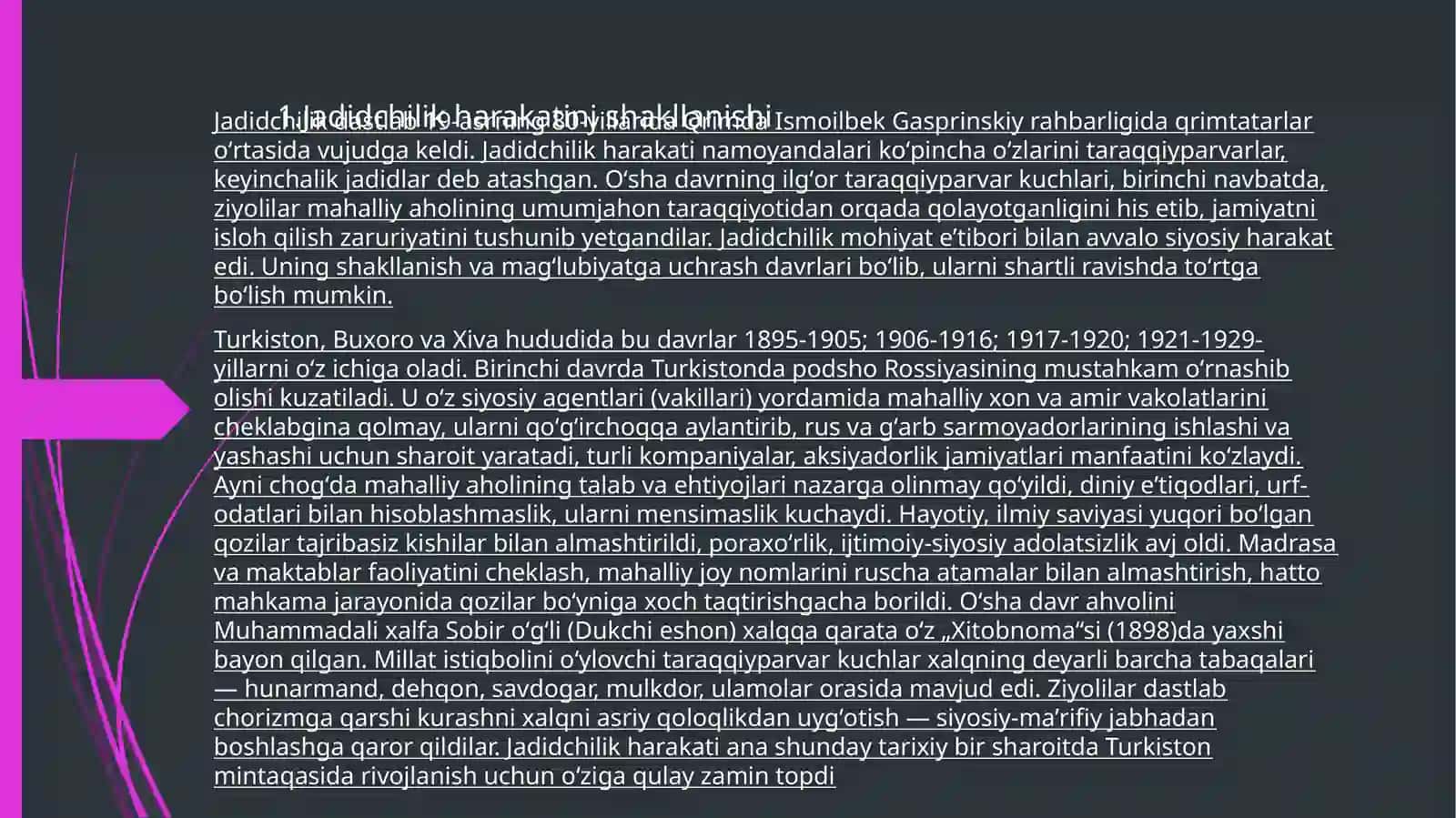 Milliy davlatchilikni barpo etishdagi harakatlar:Jadidchilik 4