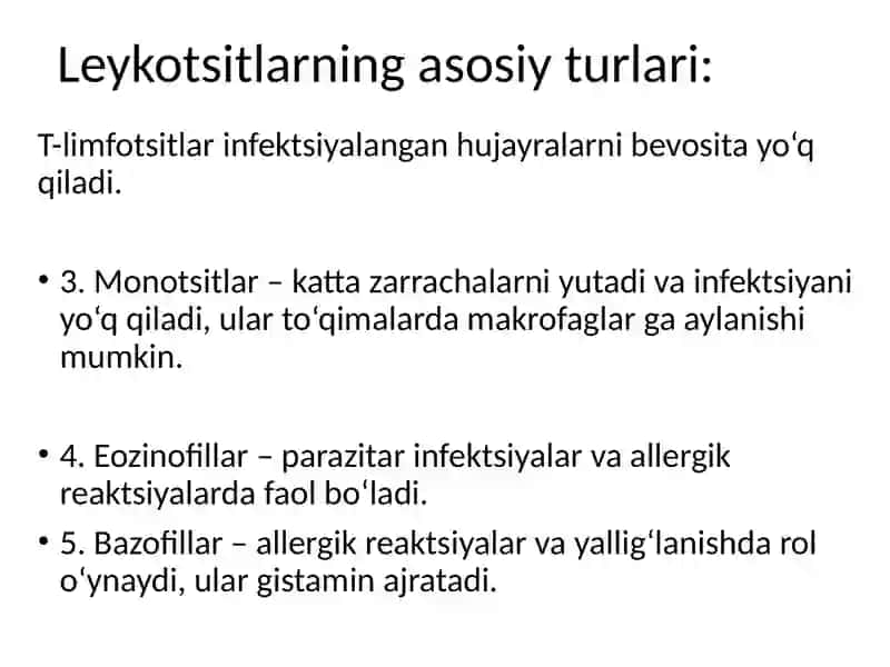 Leykotsitlar metabolizmi xususiyatlari 4