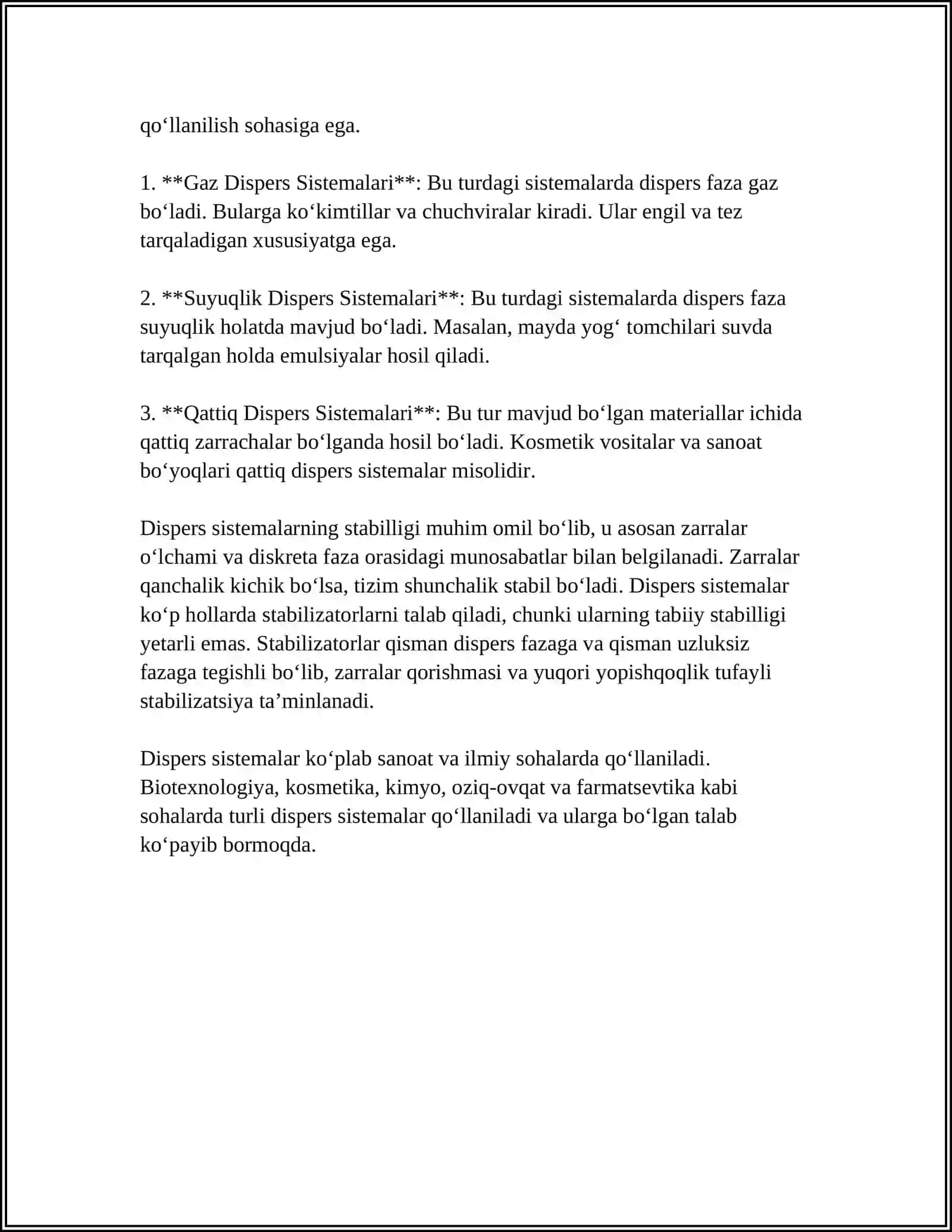 DISPERS SISTEMALAR HAQIDA TUSHUNCHA 4