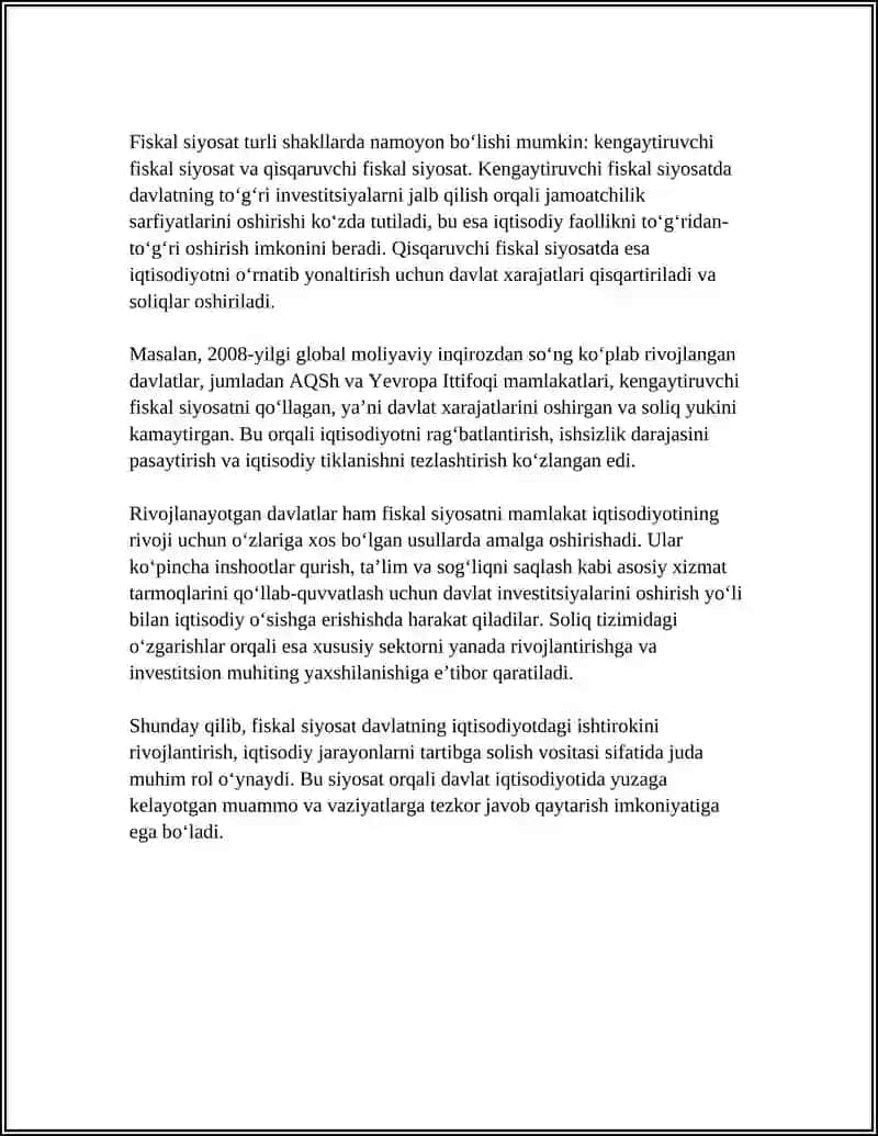 DAVLAT MOLIYASIDA FISKAL SIYOSAT: TURLARI VA NATIJALARI 4