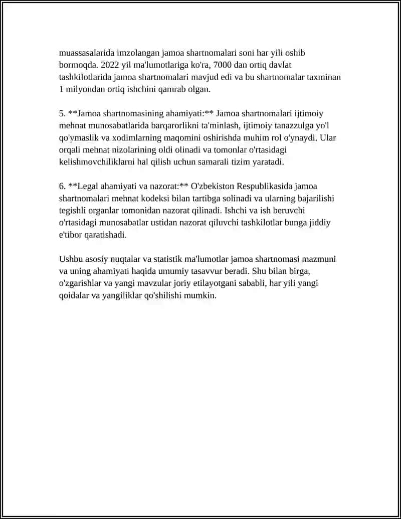 REFERAT Mavzu: JAMOAVIY MUZOKARALAR JAMOA SHARTNOMASI 4