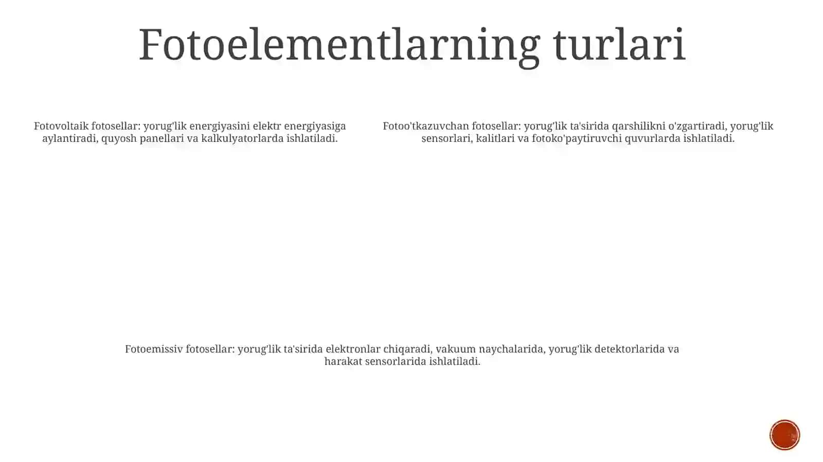Fotoelementlar VaUlarningQoʻLlanilishi 4
