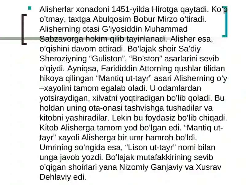 ALISHER NAVOIYNING HAYOTI VA IJODI 4