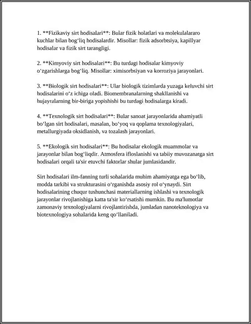 SIRT HODISALARI. ADSORBSIYA. XROMATAGRAFIYA 4