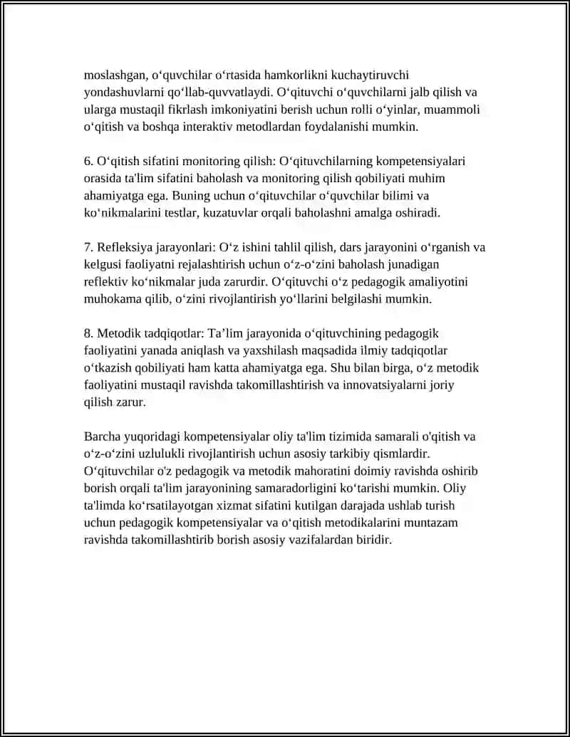 OLIY OʻQUV YURTI OʻQITUVCHISI KOMPETENSIYALARI 4