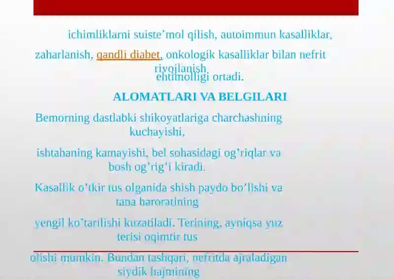 NEFRIT KASALLIGI — ALOMATLARI, SABABLARI, TASHXISLASH, DAVOLASH, OLDINI OLISH 4