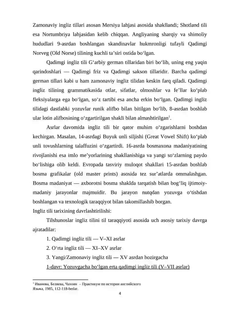 Qadimgi va o'rta davr ingliz tili o'rtasidagi morfologogik farqlar 4