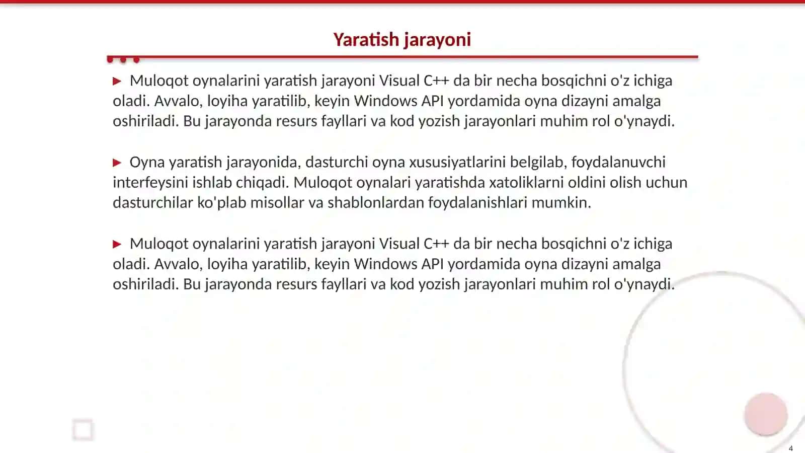 Visual C++ muhitida muloqot oynalari va ularni sozlash boshqarish elementlari 4