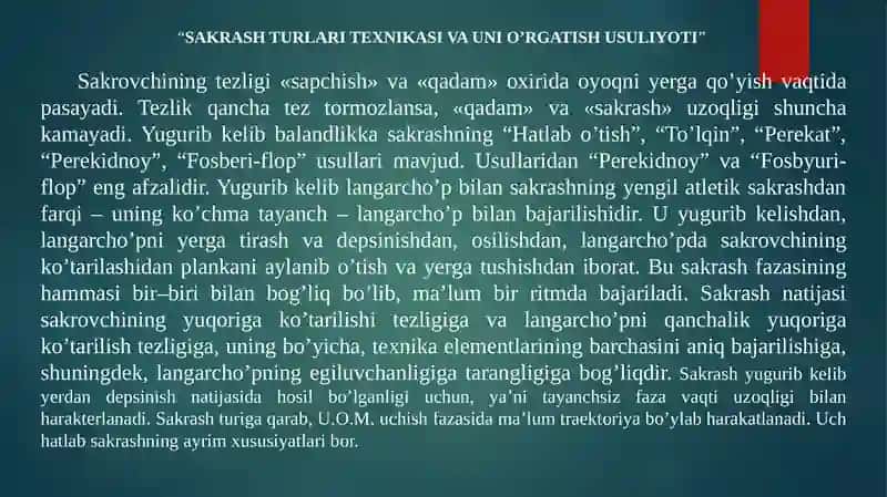 SAKRASH TURLARITEXNIKASINI O’RGATISHMETODIKASI 4