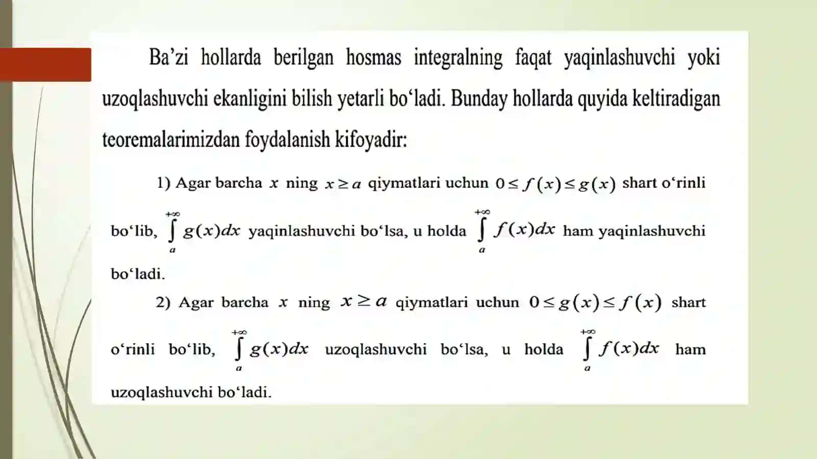 Chegaralari cheksizbo‘lgan xosmas integrallar 4