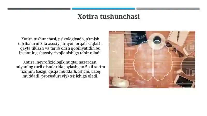 Xotira va boshqa psixik jarayonlarning o'zaro bog'liqligi 4
