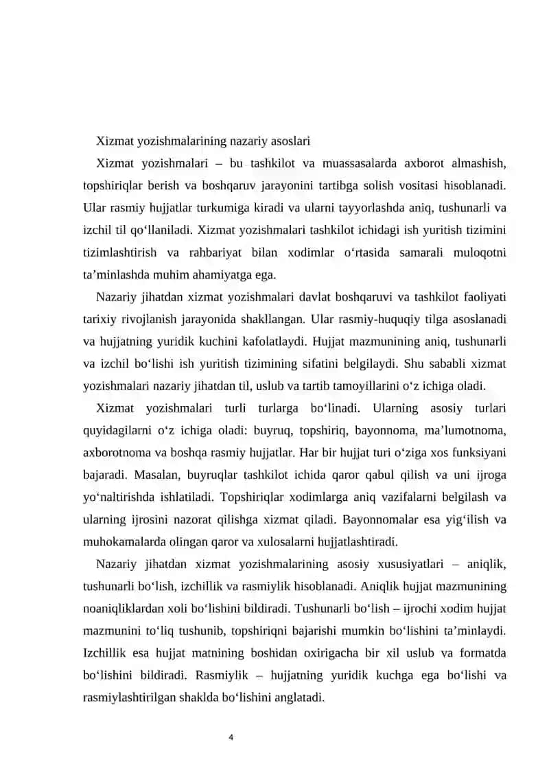 XIZMAT YOZISHMALARI BILAN ISHLASH TEXNOLOGIYALARI 4