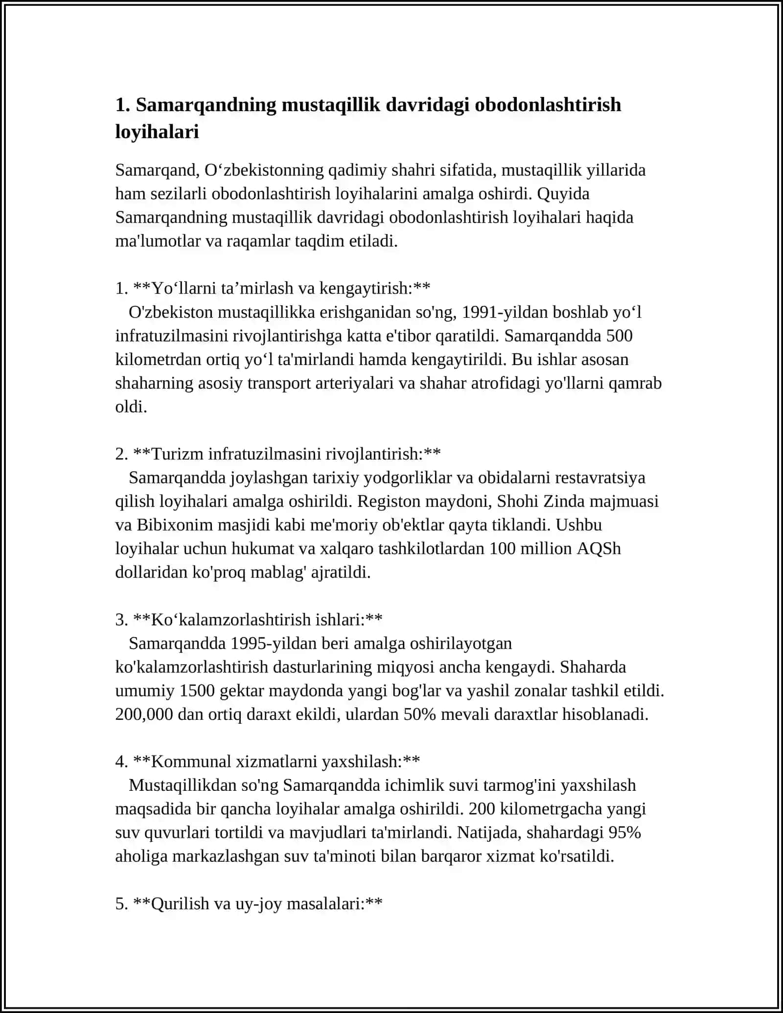 MUSTAQILLIK DAVRIDA SAMARQANDDAGI BUNYODKORLIK ISHLARI 4