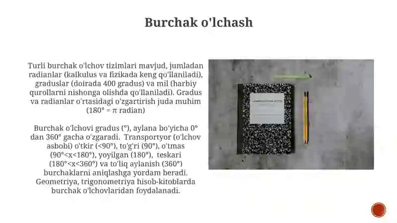 Burchak oʻlchovlari turlarini 4