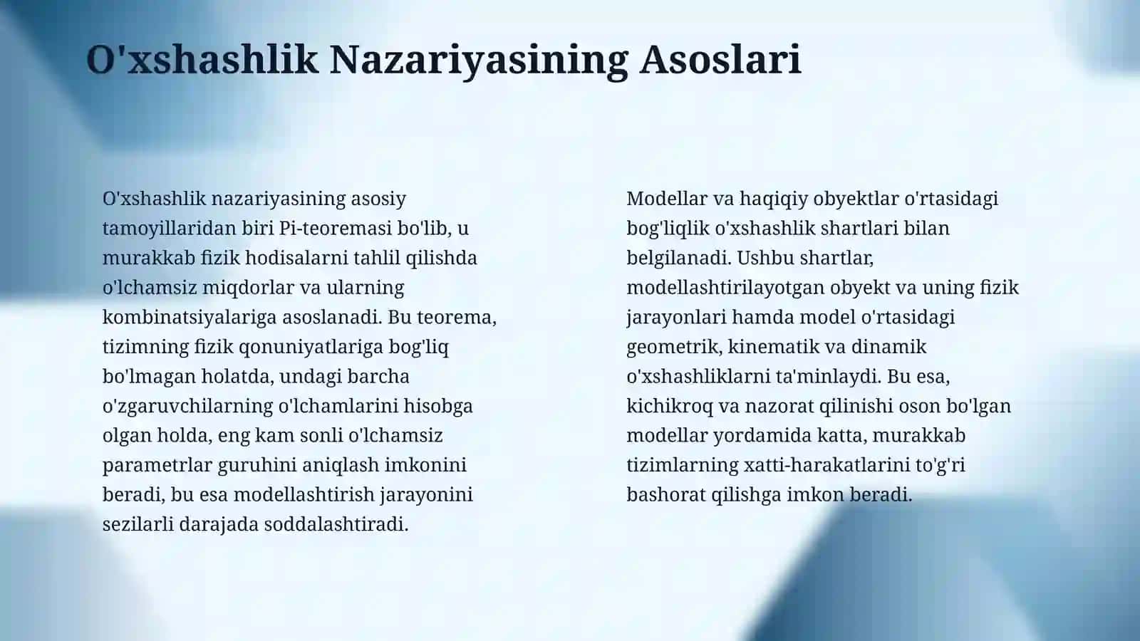 Gidravlik modellash va o'xshashlik nazariyasining asoslari 4