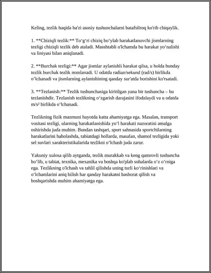 HARAKATLANISH TEZLIGI 4