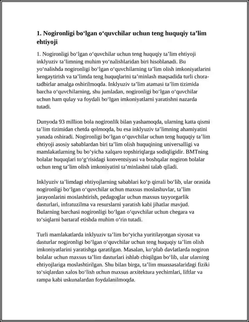 INKLYUZIV TA’LIMGA BO’LGAN EHTIYOJLAR VA SABABLAR 4