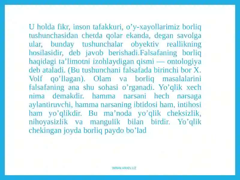 G'arb mutafakkirlarining borliq haqida ta'limotlari 4