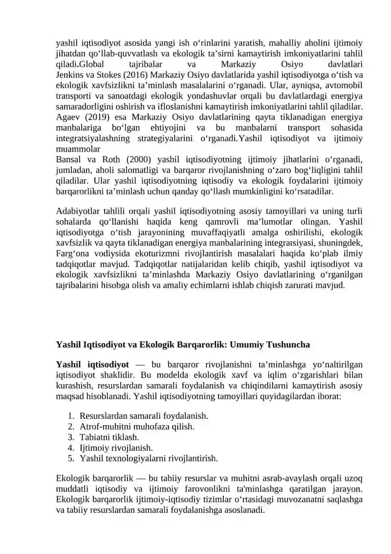 MARKAZIY OSIYO DAVLATLARIDA YASHIL IQTISODIYOT VA EKOLOGIK BARQARORLIKKA O‘TISH: AVTOMOBIL TRANSPORTI ORQALI YUKLARNI OLIB O‘TISH JARAYONIDA EKOLOGIK XAVFSIZLIKNI TA'MINLASH 4