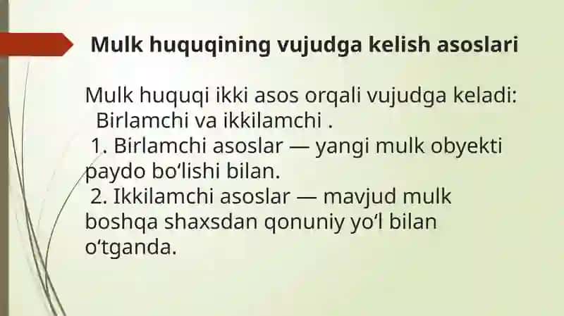 MULK HUQUQINING VUJUDGAKELISH ASOSLARI 4