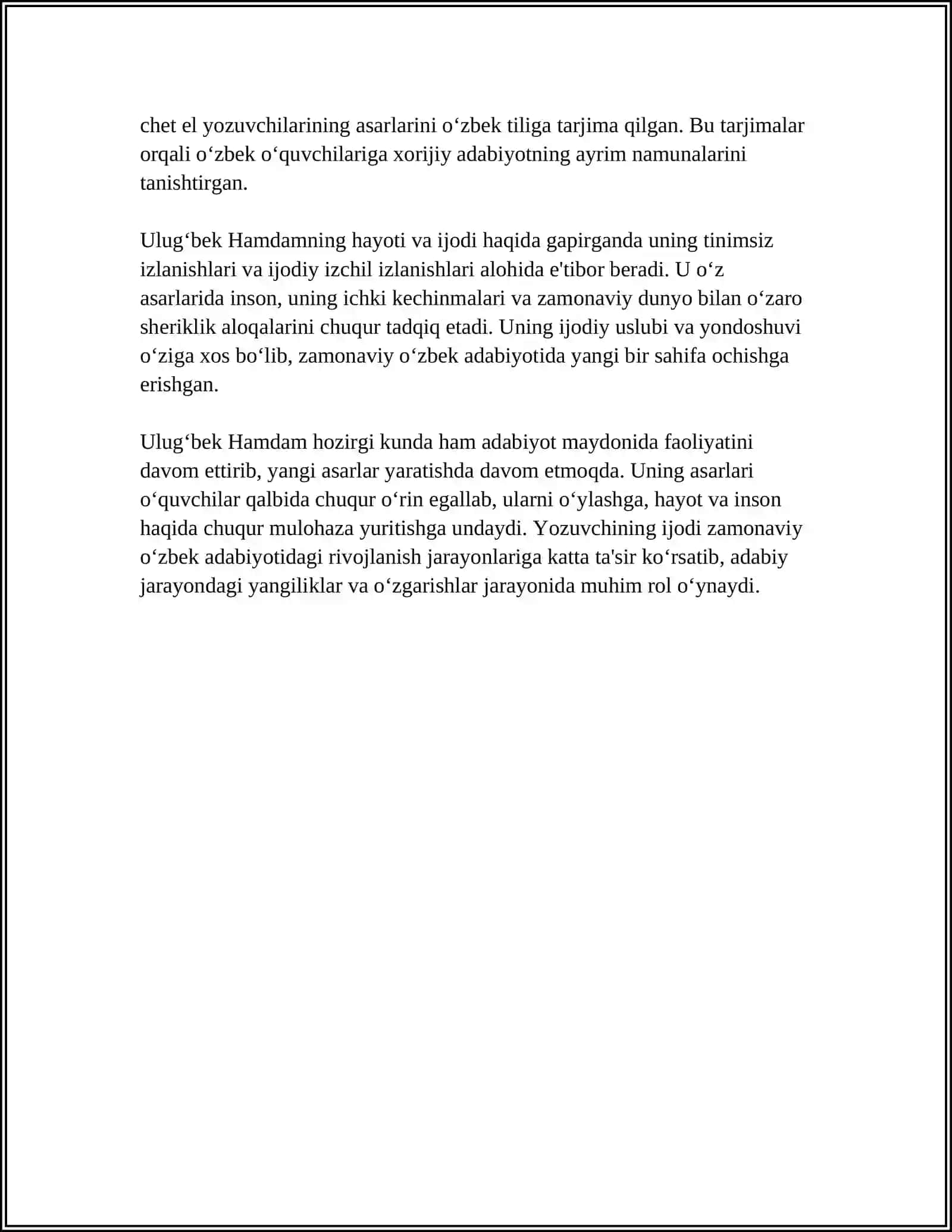 ULUGʻBEK HAMDAMNING BIR PIYOLA SUV HIKOYASI TAHLILI 4