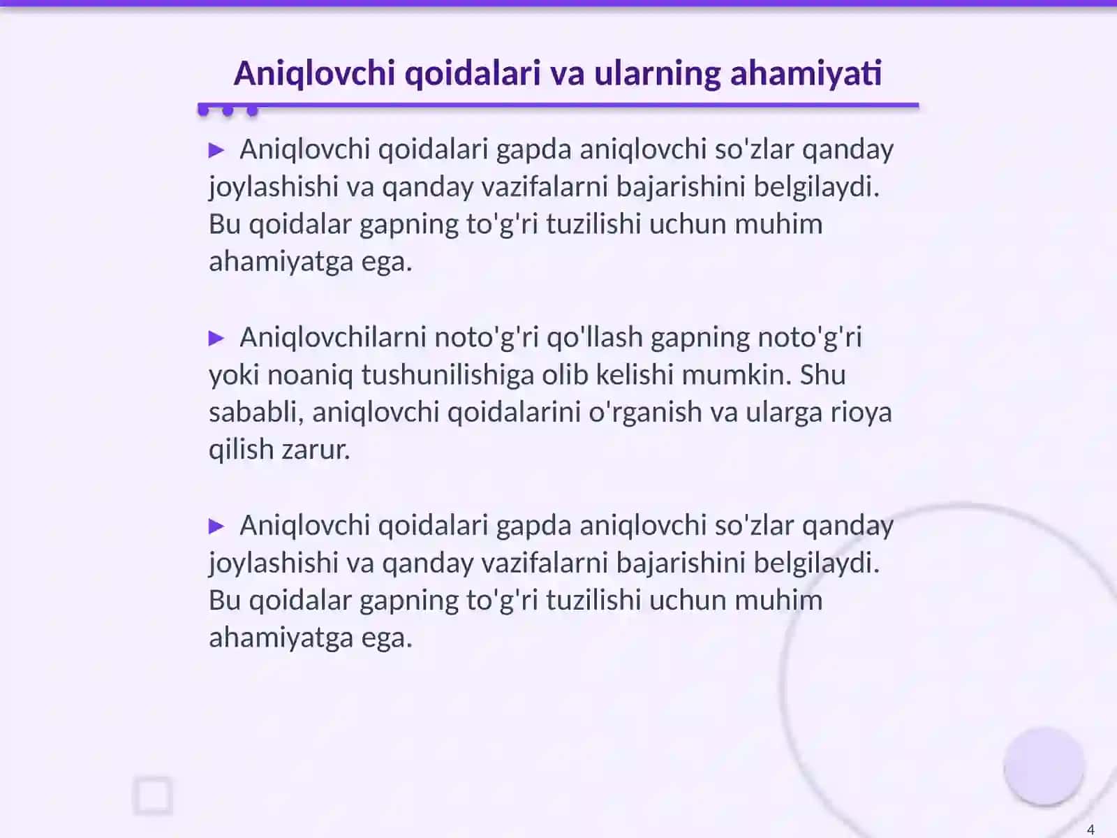 Aniqlovchi va tuldiruvchining ifodalanishi 4