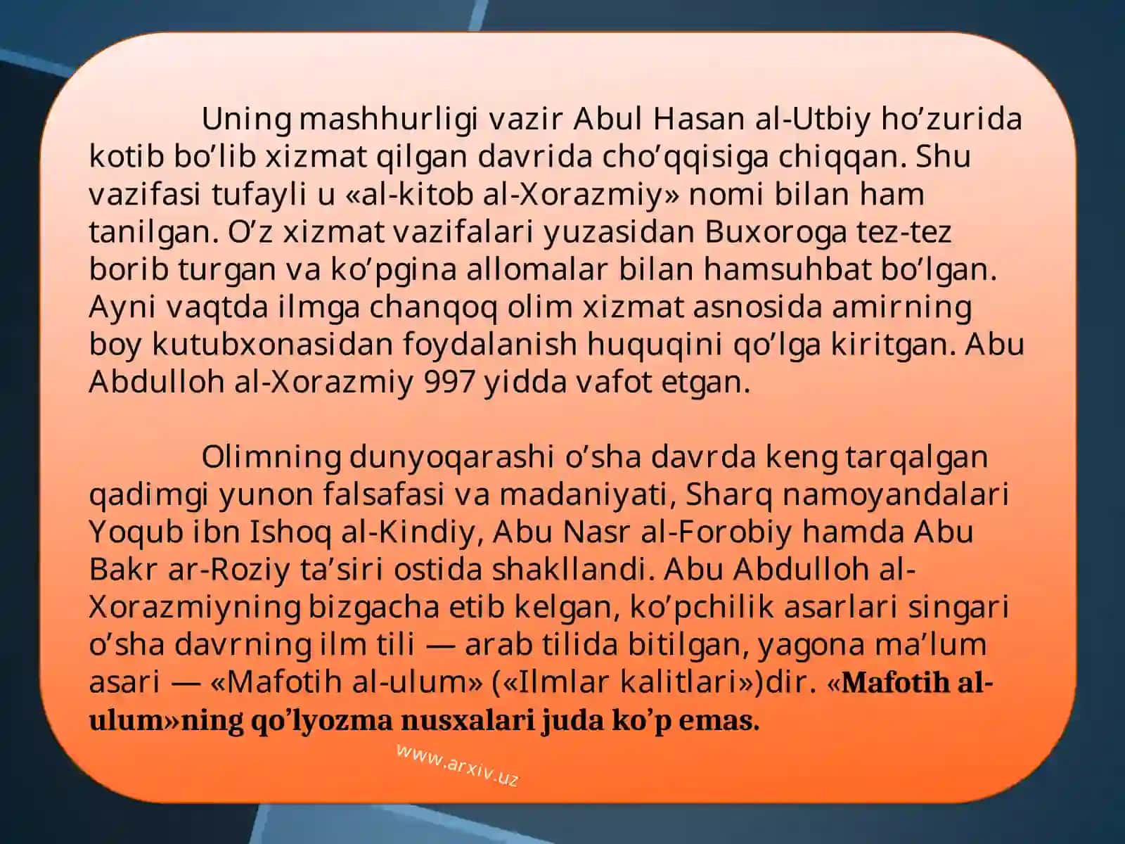 Al - Xorazmiy haqida 4