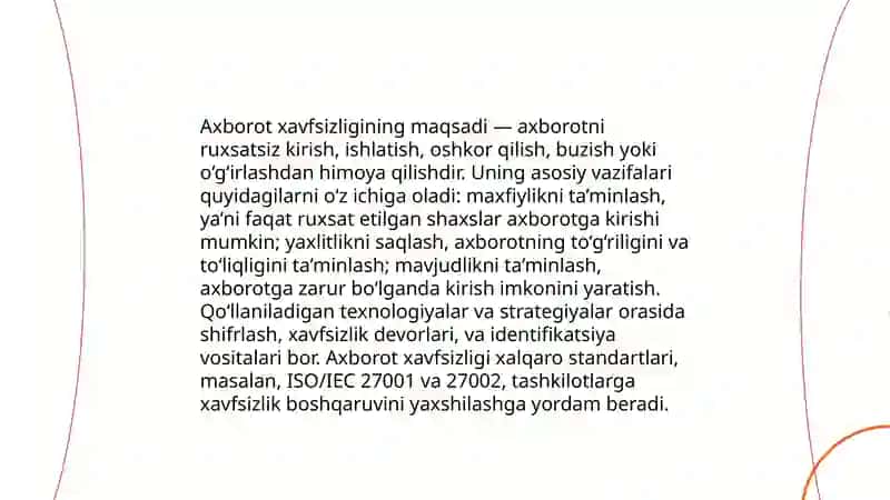 Axborot xavfsizligi tushunchasi va uning vazifalari 4