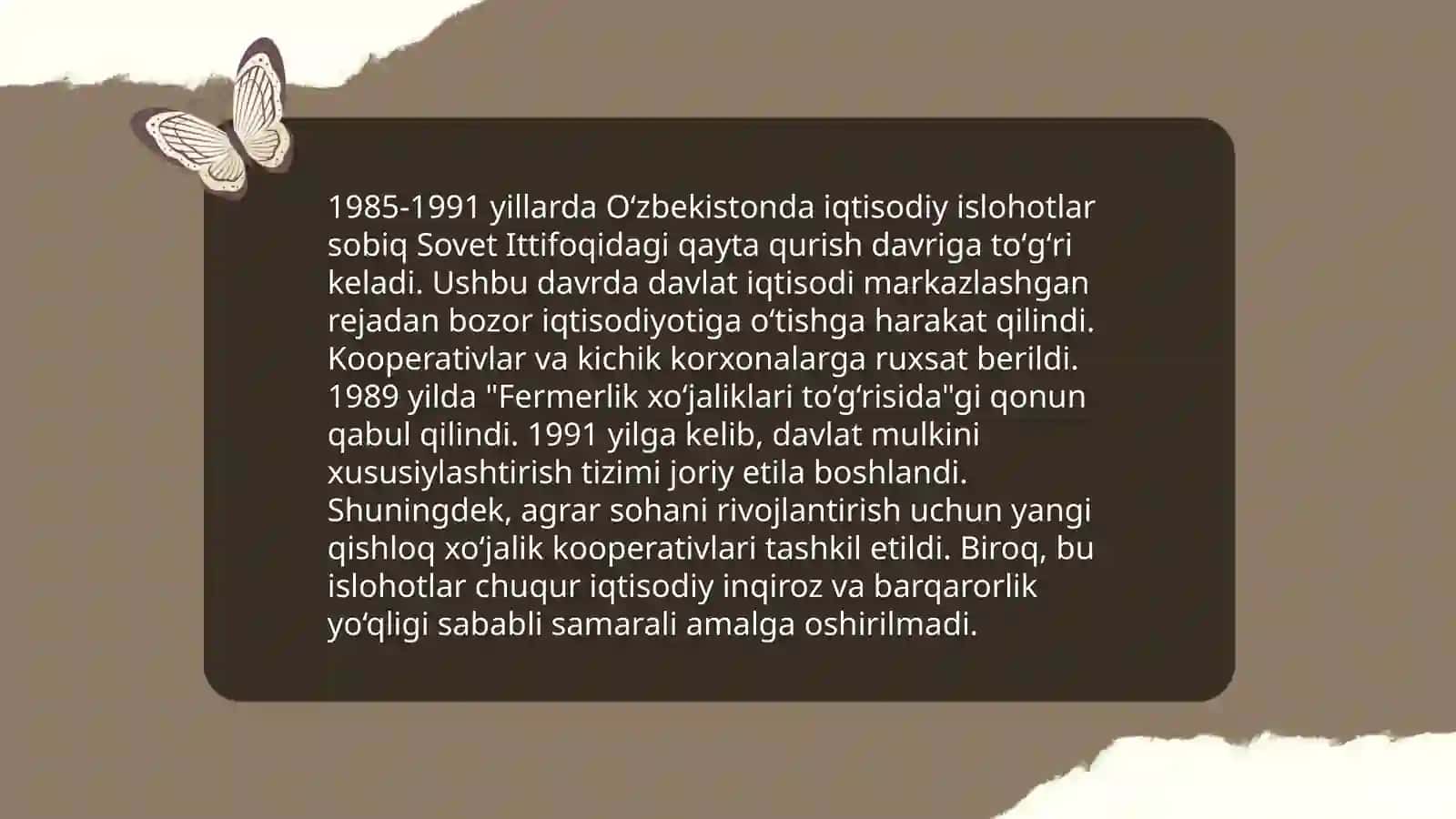 1985-1991-yillarda Oʻzvekistondagi ijtimoiy-iqtisodiy va siyosiy rayonlarining xususiyatlari 4